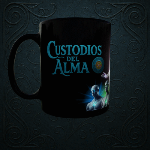 TAZA NEGRA CUSTODIOS DEL ALMA IZQUIERDA Taza negra - Custodios del Alma "Colección Razas"