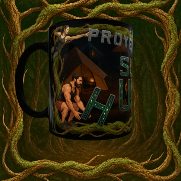 TAZA NEGRA PROYECTO SUPRA HUMANO en IZQUIERDA Taza negra – Proyecto Supra Humano